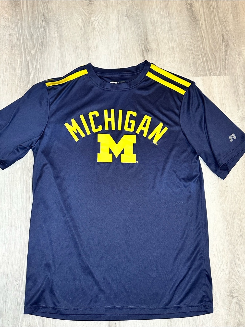 Russell Athletic Navy and Yellow Michigan Crew Shirt